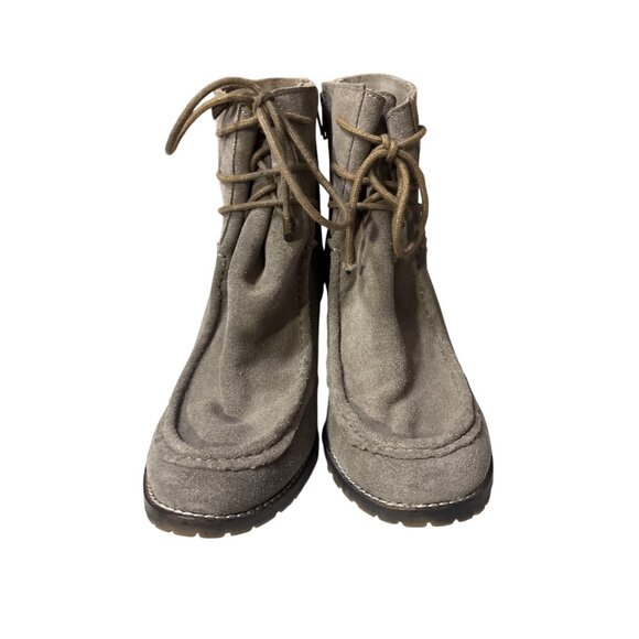 Taupe Suede Wedge Ankle Boots With Lace-Up Front & Rubber Soles Womens Size 8 Di - Picture 2 of 8